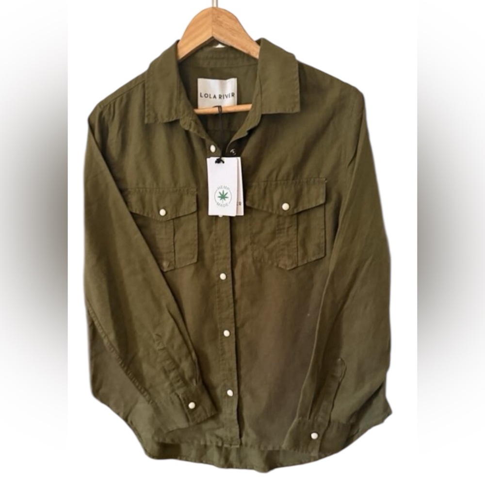 Lola River Hemp Utility Shirt‎ Jacket Olive Green Size Medium NWT